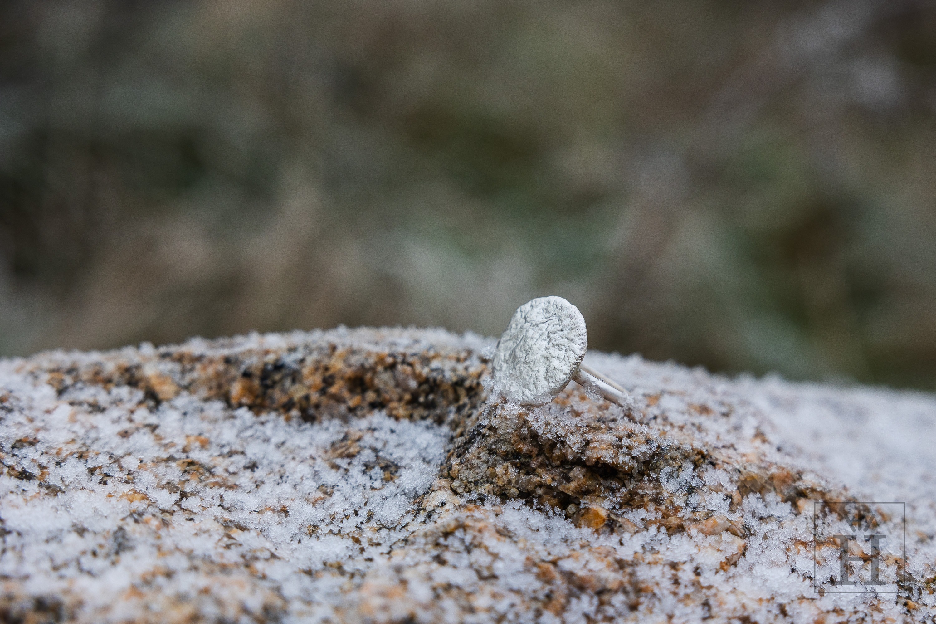 Pierścionek srebrny amulet monetka unikatowy zimowy głaz