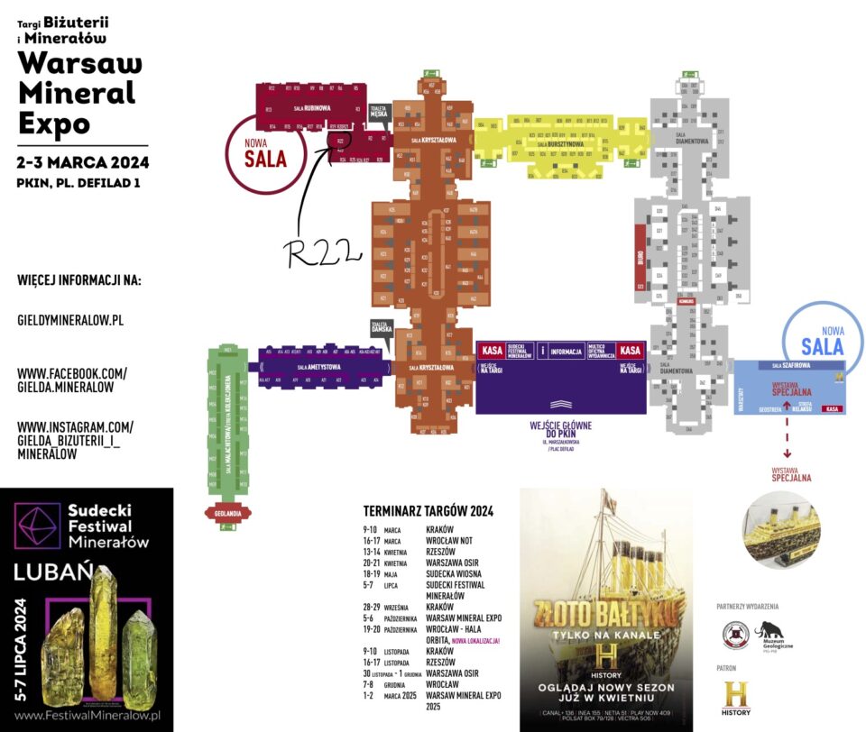 mapa wystawcy Warsaw mineral expo targi biżuterii i minerałów PKiN